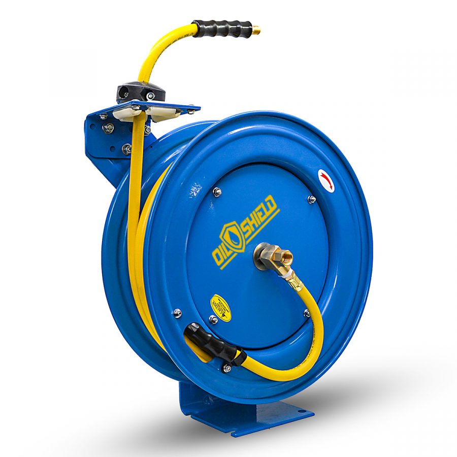 OilShield Air Hose Reel 3/8" Retractable Heavy Duty Steel Construction with Rubber Hose 300 PSI