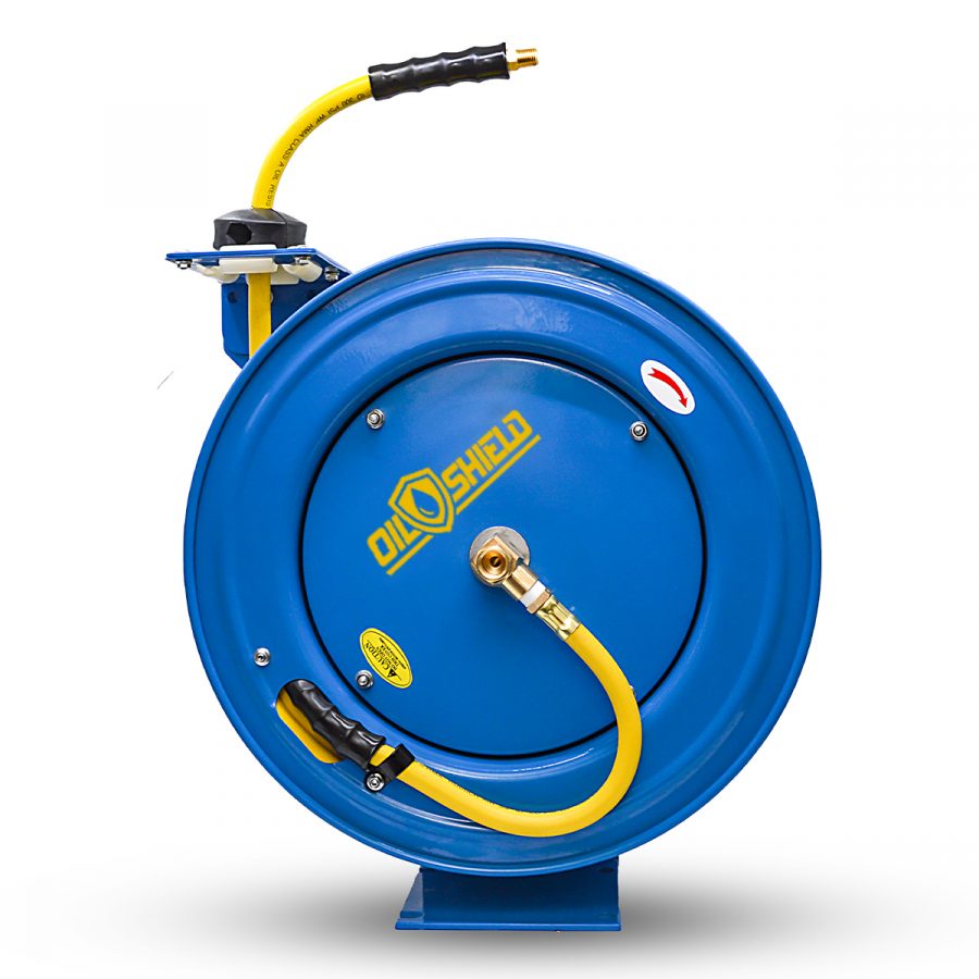 OilShield Air Hose Reel 3/8" Retractable Heavy Duty Steel Construction with Rubber Hose 300 PSI