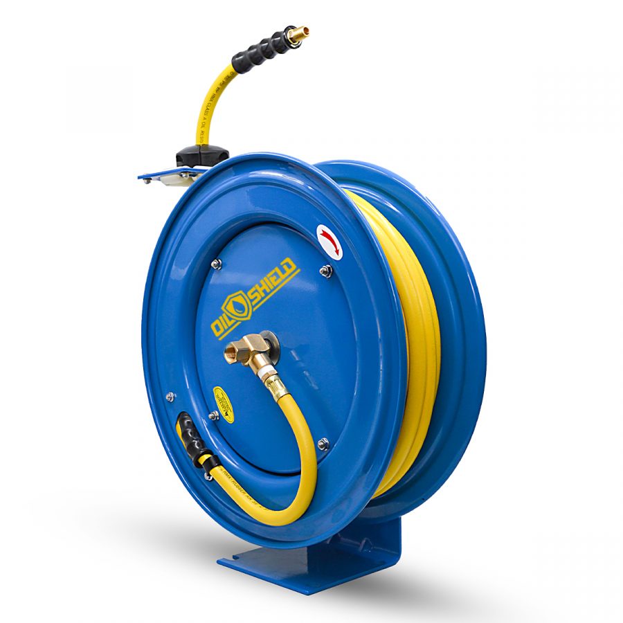 OilShield Air Hose Reel 1/2" Retractable Heavy Duty Steel Construction with Rubber Hose 300 PSI