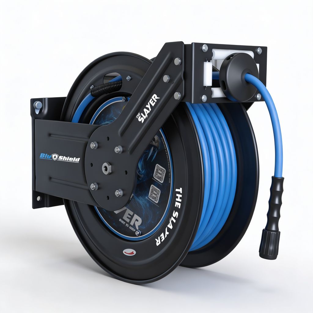 Blu Shield The Slayer Hybrid Pressure Washing Hose Reel 1/4" X 100'-Blue