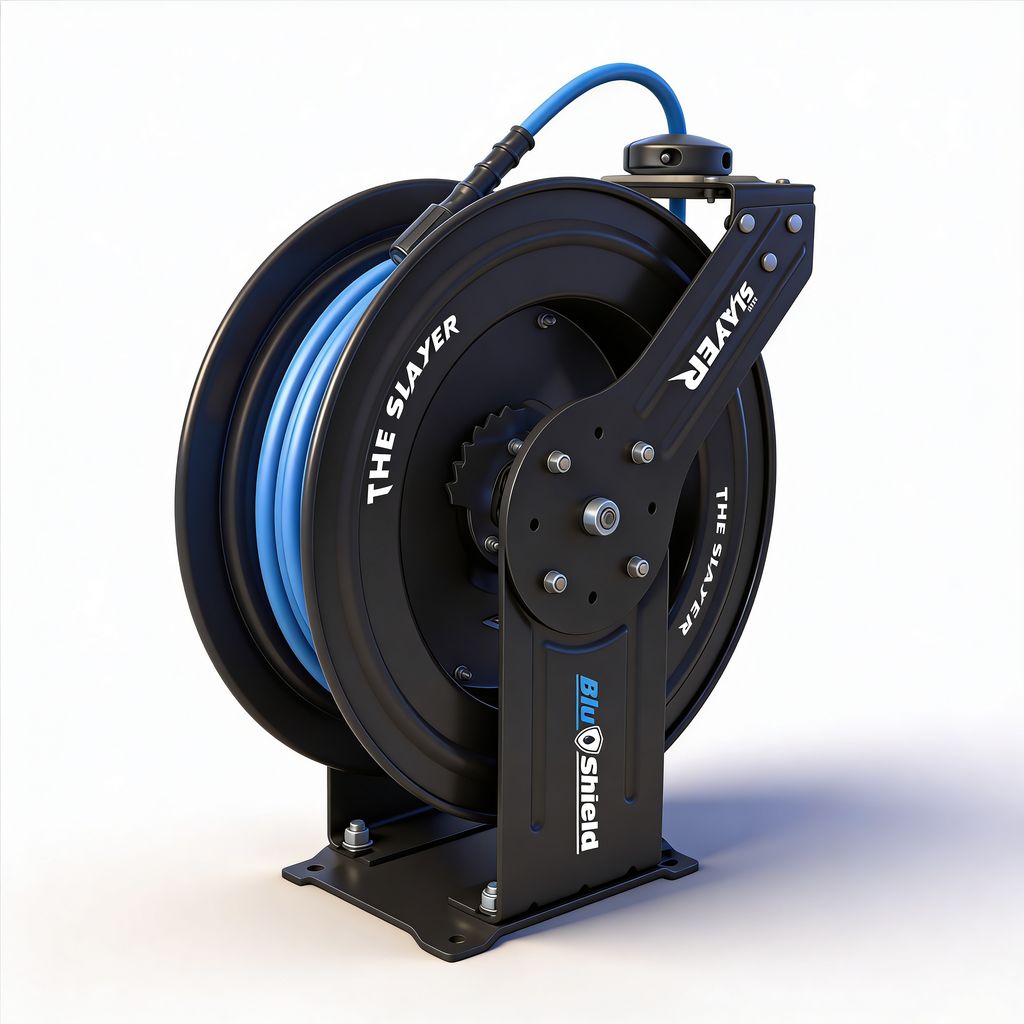 Blu Shield The Slayer Hybrid Pressure Washing Hose Reel 1/4" X 100'-Blue