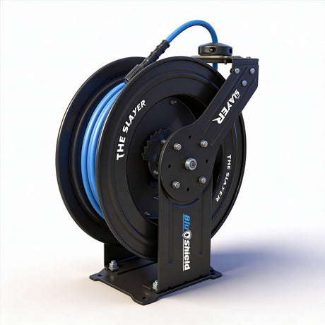 Blu Shield The Slayer Hybrid Pressure Washing Hose Reel 1/4" X 100'-Blue