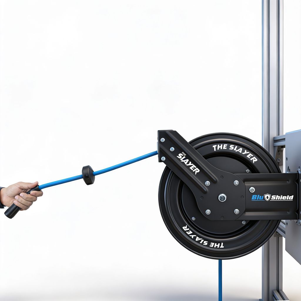 Blu Shield The Slayer Hybrid Pressure Washing Hose Reel 1/4" X 100'-Blue