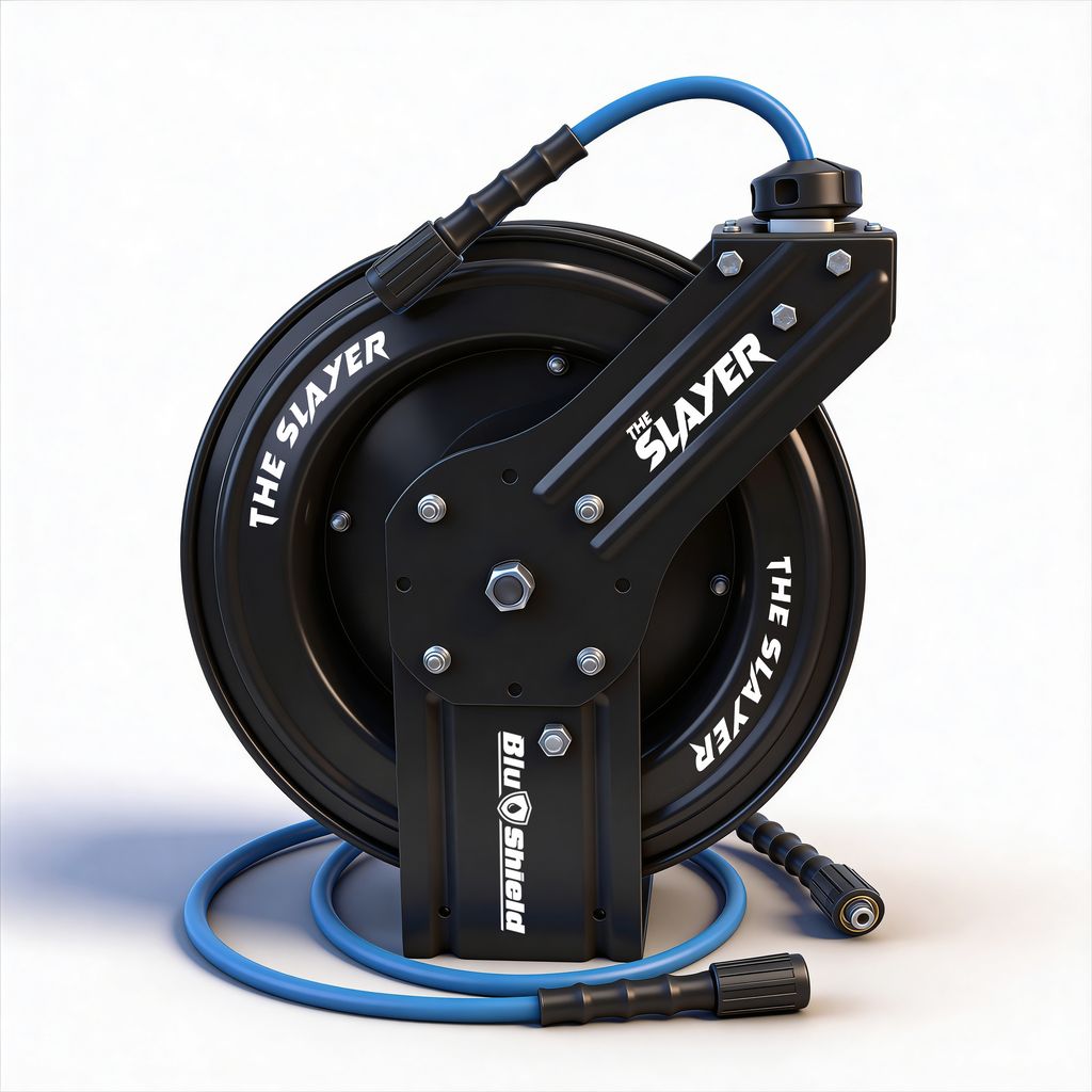 Blu Shield The Slayer Hybrid Pressure Washing Hose Reel 1/4" X 100'-Blue