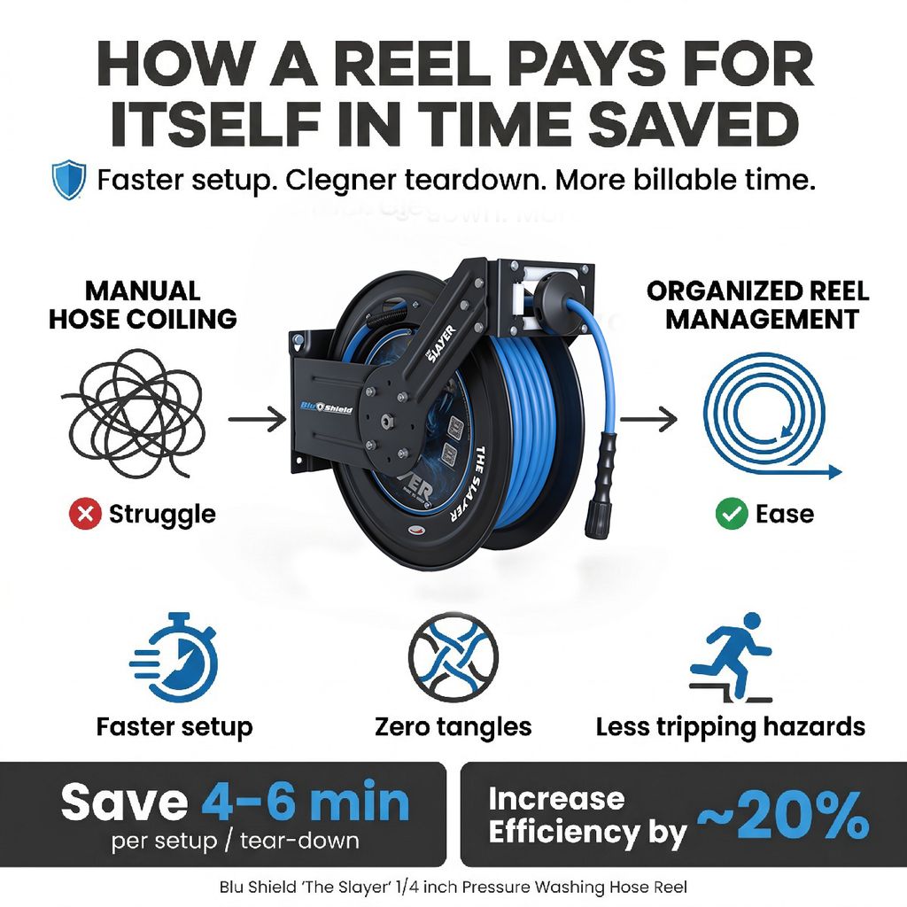 Blu Shield The Slayer Hybrid Pressure Washing Hose Reel 1/4" X 100'-Blue