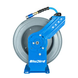 BluBird 1/2" x 100' Rubber Air Hose Reel with 3' Lead-in-Hose, 5-In-1 Coupler (All in One Design, Patented Technology)