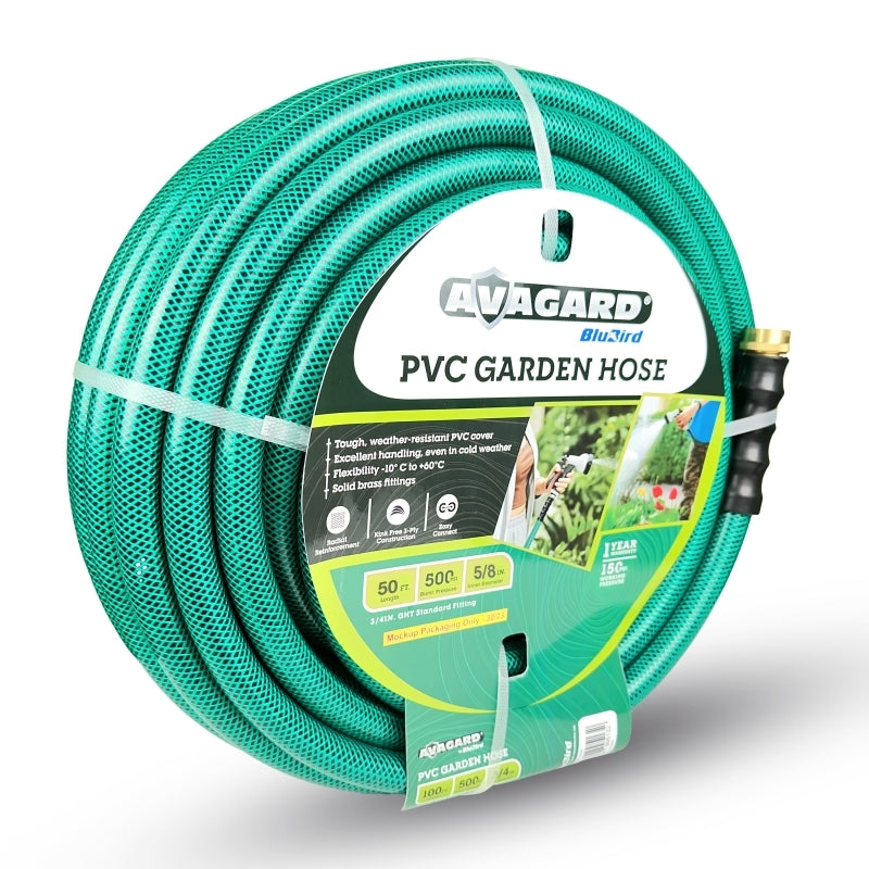 Avagard PVC Water Hose Assembly, 3/4" Male and Female GHT Fittings. 500 PSI Burst Rating. Includes Extra Washer and Bend Restrictor