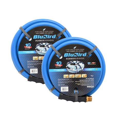BluBird Rubber Air Hose 1/2 in. Heavy Duty 300 PSI Male NPT Polyester Woven Lightest Strongest Flexible