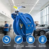 BluBird Air Hose Reel 3/8" Retractable Dual Arm Heavy Duty with Rubber Hose 300 PSI