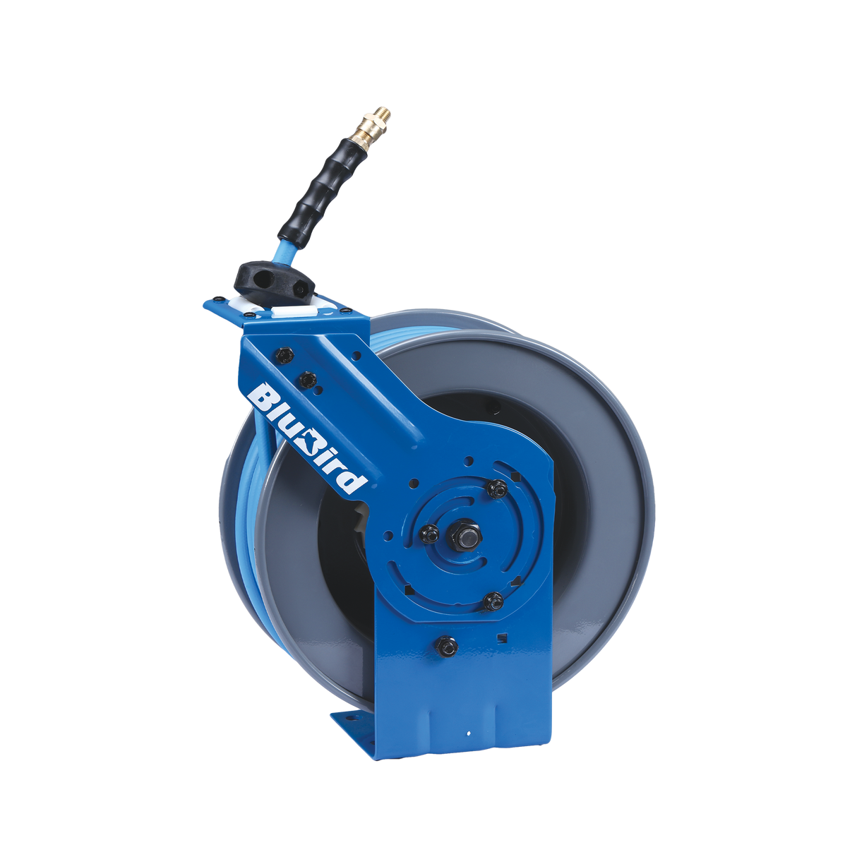 BluBird 3/8" x 50' Rubber Air Hose Reel with 3' Lead-in-Hose, 180° Swivel Mount, 5-In-1 Coupler (All in One Design, Patented Technology)