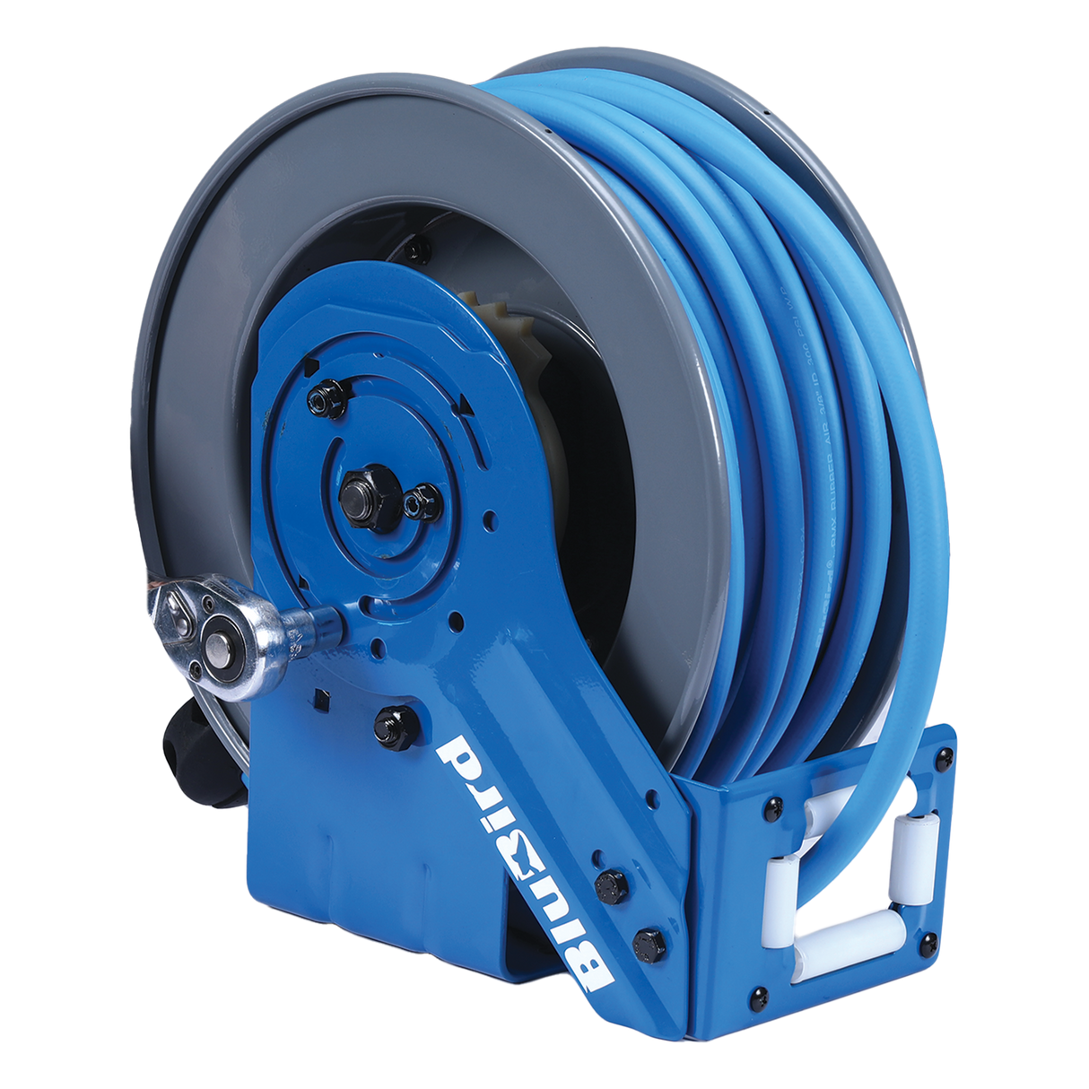 BluBird 3/8" x 50' Rubber Air Hose Reel with 3' Lead-in-Hose, 180° Swivel Mount, 5-In-1 Coupler (All in One Design, Patented Technology)