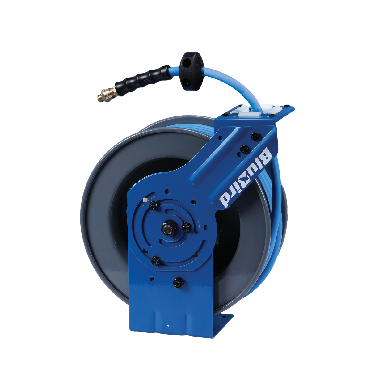 BluBird 3/8" x 50' Rubber Air Hose Reel with 3' Lead-in-Hose, 180° Swivel Mount, 5-In-1 Coupler (All in One Design, Patented Technology)