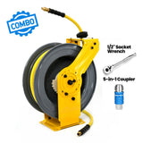 OilShield 1/2" x 50' Rubber Air Hose Reel with 3' Lead-in-Hose, 5-In-1 Coupler (All in One Design, Patented Technology)