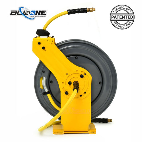 OilShield 1/2" x 50' Rubber Air Hose Reel with 3' Lead-in-Hose, 5-In-1 Coupler (All in One Design, Patented Technology)