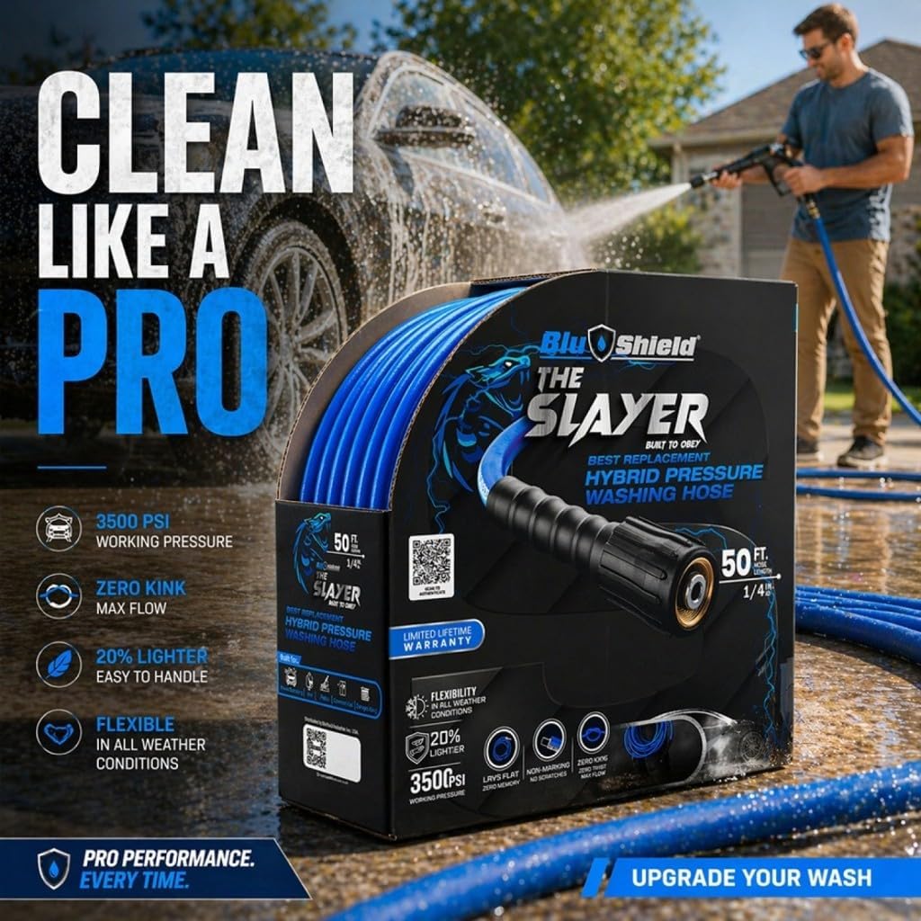 Blu Shield The Slayer Hybrid Pressure Washing Hose 1/4" X 25'-Blue