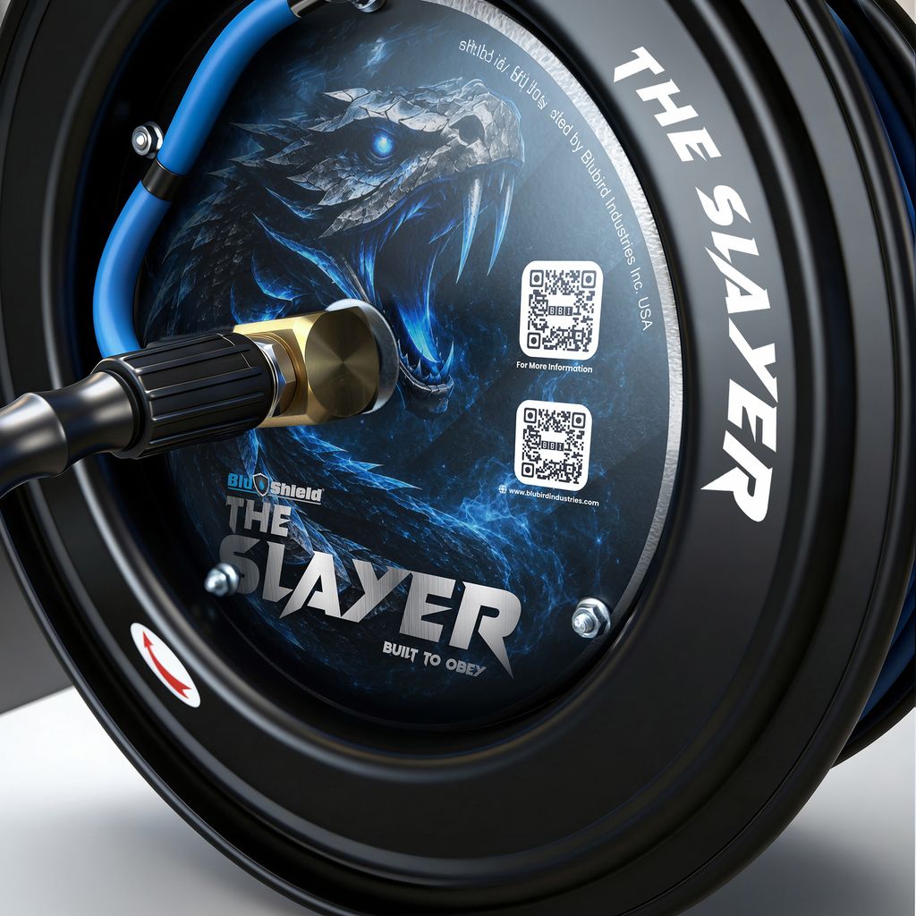 Blu Shield The Slayer Hybrid Pressure Washing Hose Reel 1/4" X 35'-Blue