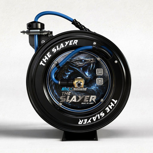 Blu Shield The Slayer Hybrid Pressure Washing Hose Reel 1/4" X 35'-Blue