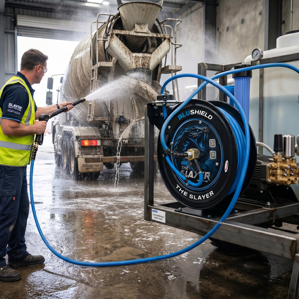 Blu Shield The Slayer Hybrid Pressure Washing Hose Reel 1/4" X 35'-Blue