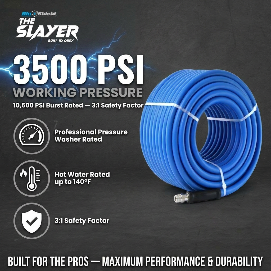 Blu Shield The Slayer Hybrid Pressure Washing Hose 1/2" X 100'-Blue