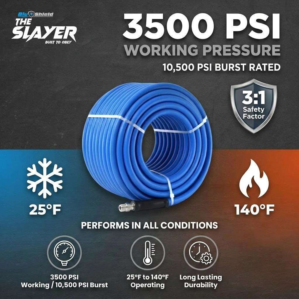 Blu Shield The Slayer Hybrid Pressure Washing Hose 1/2" X 100'-Blue
