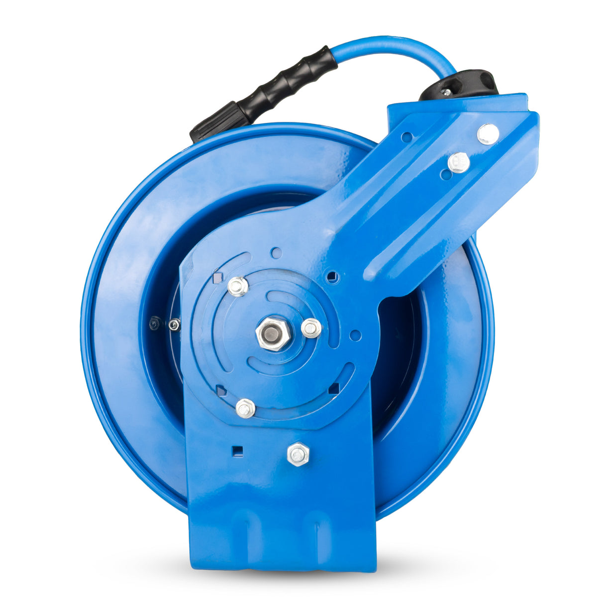 Dévidoir de tuyau pour nettoyeur haute pression Blu Shield ToughTek 1/4" x 35' – Acier robuste à bras unique, tuyau en caoutchouc 3100 PSI, raccord de 6', non marquant
