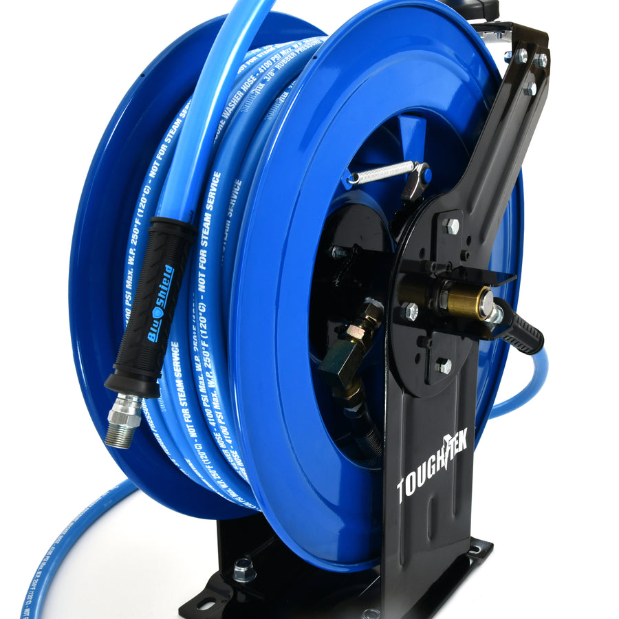 BluShield Tough Tek 3/8" Rubber Pressure Washing Hose Reel (Dual Arm) with 6' Lead-in-Hose