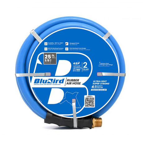 BluBird Rubber Air Hose 3/8 in. Heavy Duty 300 PSI Male NPT Polyester Woven Lightest Strongest Flexible