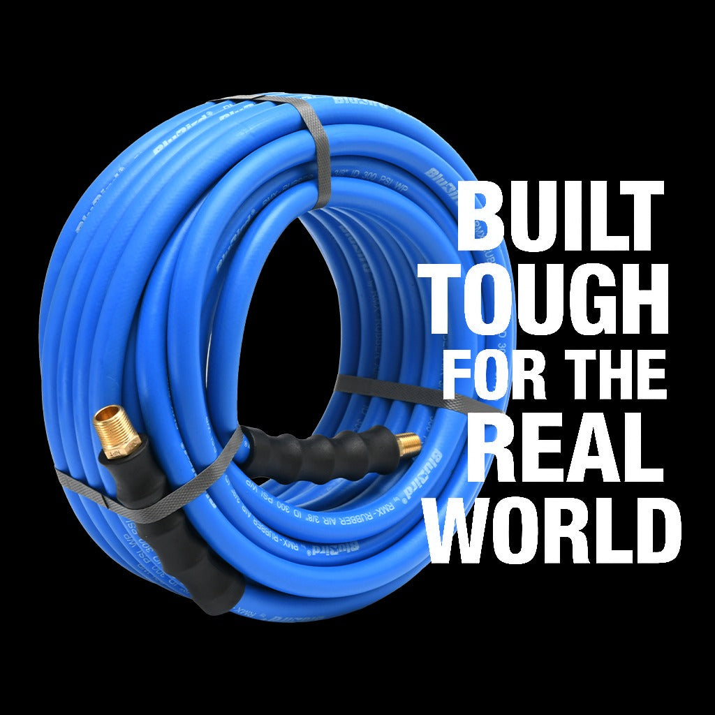 BluBird Rubber Air Hose 3/8 in. Heavy Duty 300 PSI Male NPT Polyester Woven Lightest Strongest Flexible