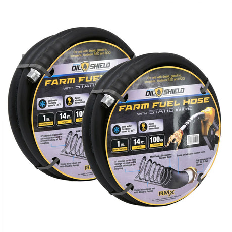 OilShield 1" X 12' Rubber Farm Fuel Transfer Hose with Static Wire