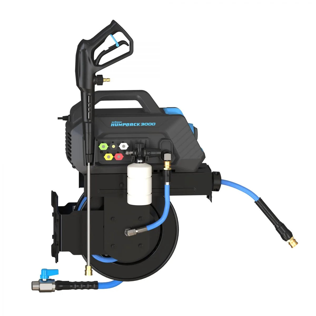 Blu Shield HumpBack 3000PSI All-in-One Pressure Washer System, Auto-Retractable Hose Reel, Industrial Pump, Accessories