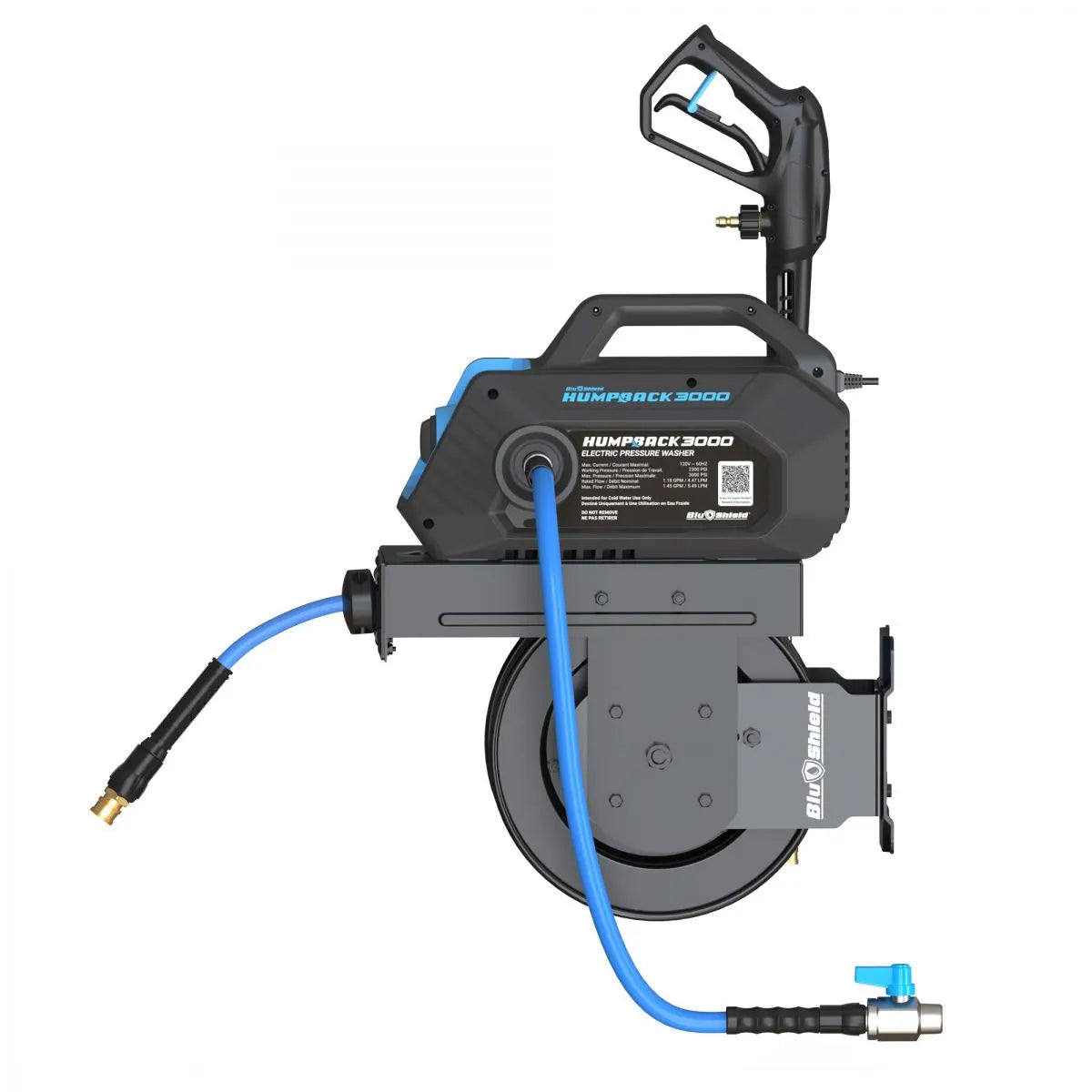 Blu Shield HumpBack 3000PSI All-in-One Pressure Washer System, Auto-Retractable Hose Reel, Industrial Pump, Accessories