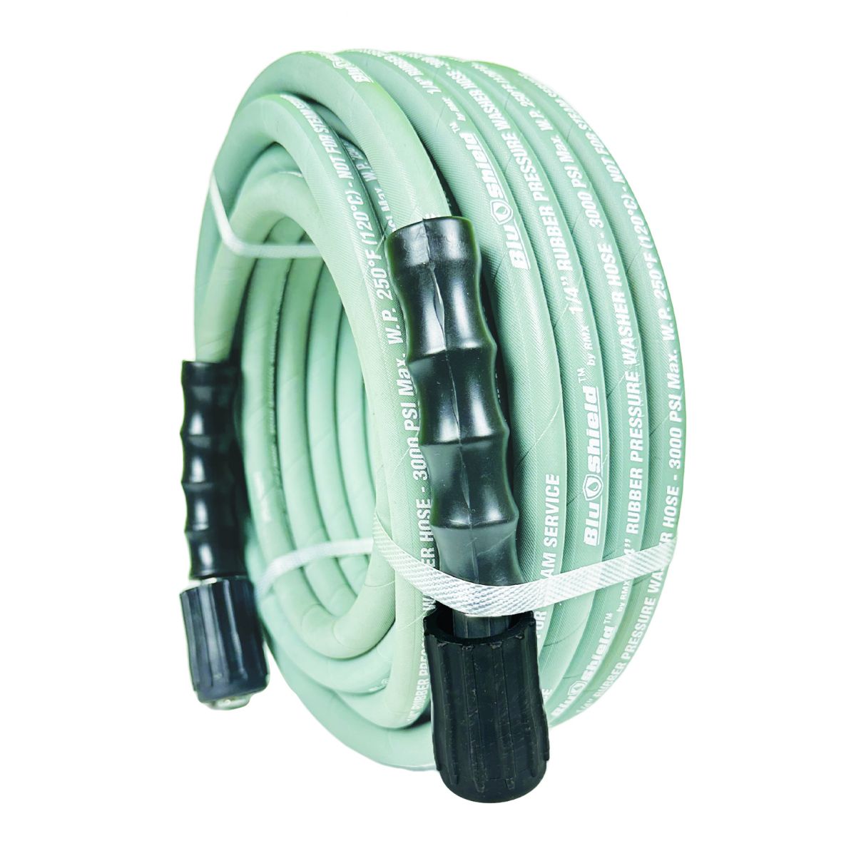 BluShield Rubber Pressure Washer Hose Assembly 1/4" X 25' w/ M22 Fittings Non Marking (3000:12000 PSI)