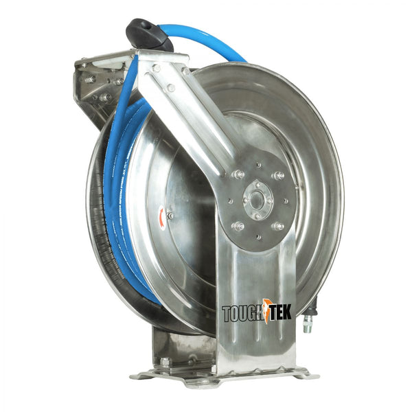 BluShield Tough Tek 3/8" x 50' Rubber Pressure Hose Reel – Dual Arm, +6’ Lead-in