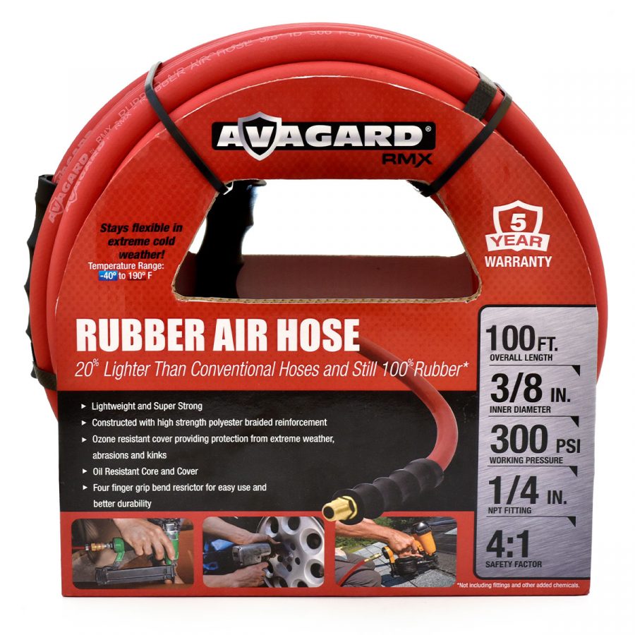 Avagard 3/8 Rubber Air Hose Heavy Duty, Lightweight with Brass 3