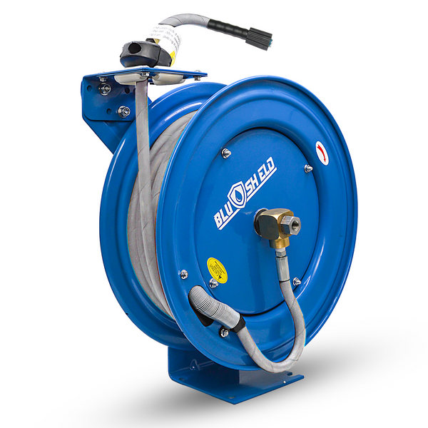 Blushield 1/4 Pressure Washer Retractable Hose Reel with Polyester Braided Hose, 6' Lead-In Hose, Non Marking 100 Feet