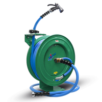 Dévidoir de tuyau d'arrosage AG-lite 3/4" x 15 m Rétractable Métal Robuste, Tuyau en caoutchouc chaud/froid, Pistolet d'arrosage, Tuyau d'alimentation de 1,8 m - Vert