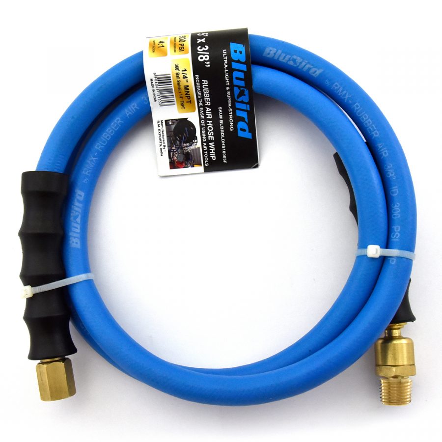 BluBird 1/2" Swivel Ball Rubber Whip Hose with 1/2" Brass NPT Fittings