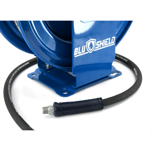 BluShield 3/8" Pressure Washer Hose Reel with 4100PSI Aramid Braided Hose, Quick Connect Coupler, 6' Lead-in Hose, Dual Arm Heavy Duty