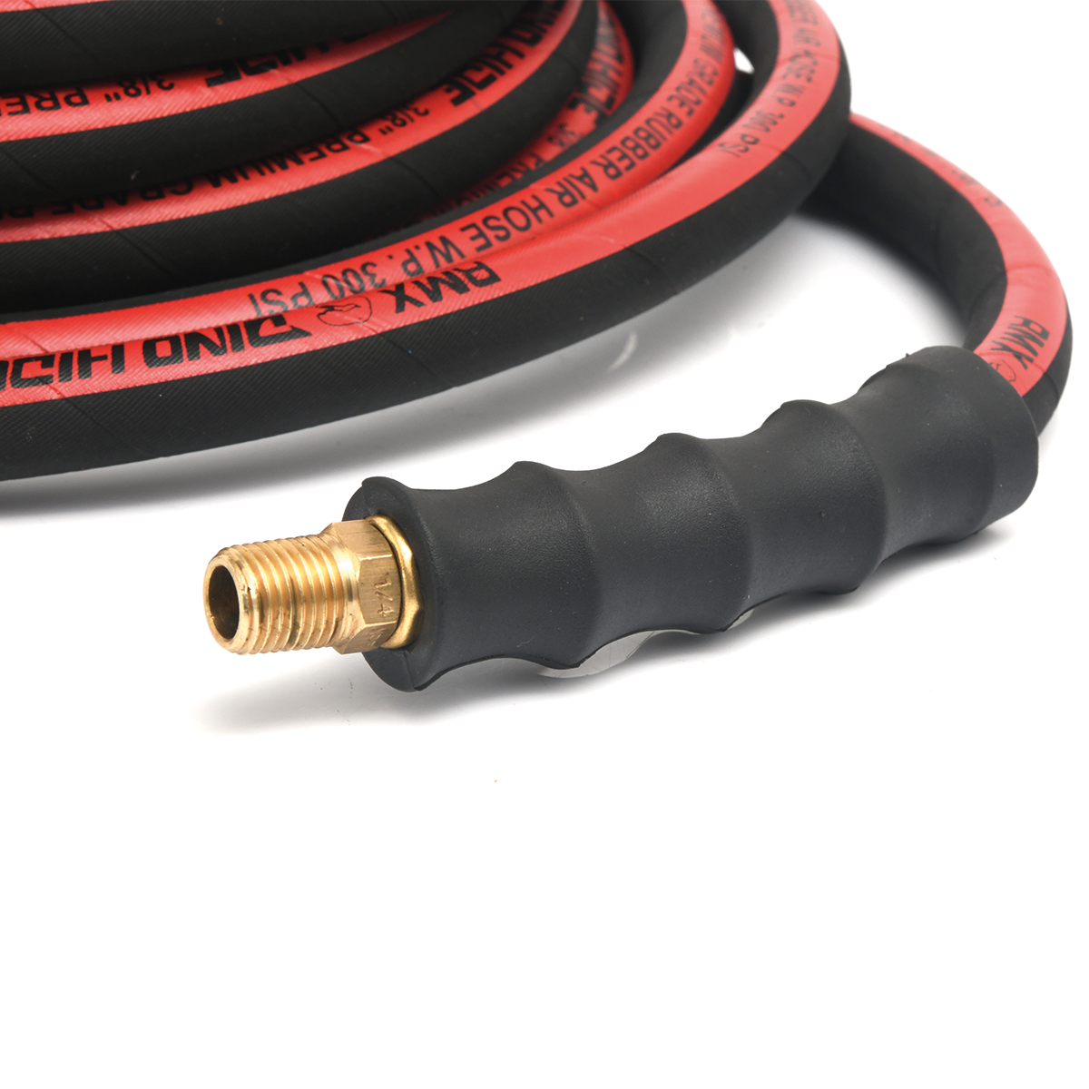 Dino-Hide Heavy Duty 3/8" Rubber Air Hose with 3/8" Brass MNPT Fitting, 1/4" Reducer
