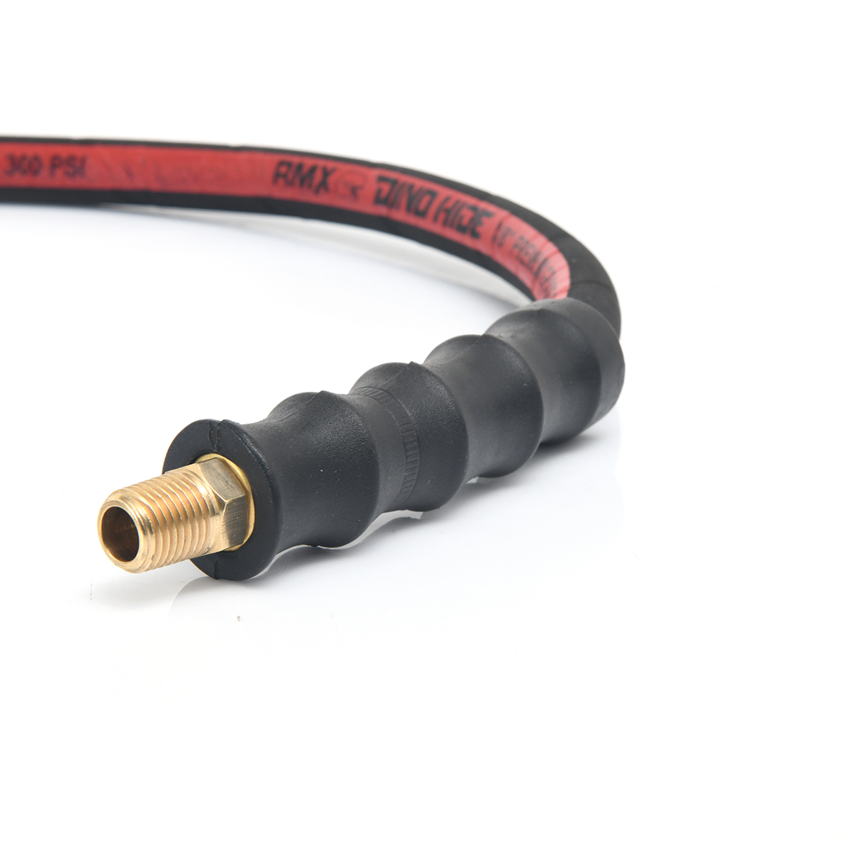 Dino-Hide 1/2" x 3' Rubber Lead-in Air Hose with 1/2" Brass MNPT Fittings, 3/8" Reducer