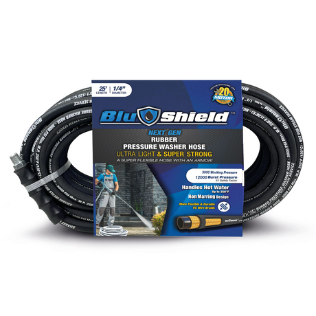 BluShield Lightweight 1/4" Rubber Pressure Washer Hose with Quick Connect Coupler Plug, 3100PSI , Size : 50 & 25 ft