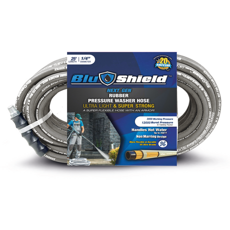 BluShield Lightweight 1/4" Polyester Braided  Rubber Pressure Washer Hose with M22 Fittings, 3100PSI