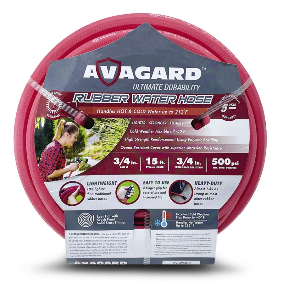 Avagard 5/8" Contractor Grade Hot and Cold Rubber Water Hose with 3/4" GHT Brass Fittings